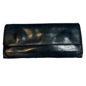 HOBO International Sadie Navy Blue Leather Trifold Continental Wallet Magnetic